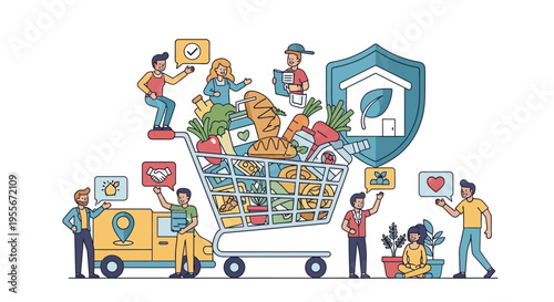 Online Grocery Shopping, Delivery, and Sustainable Living Concept with Community Support and Consumer Protection