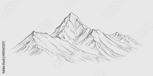 Detailed Annapurna peak close up line art Himalayan mountain illustration Nepal vector