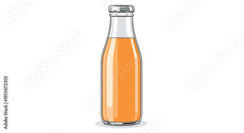 Glass bottle of orange juice.