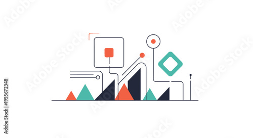 Colorful graph with various shapes rising.