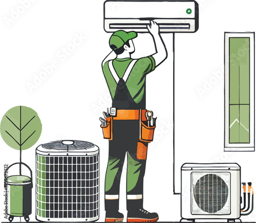 HVAC technician installing an air conditioning unit