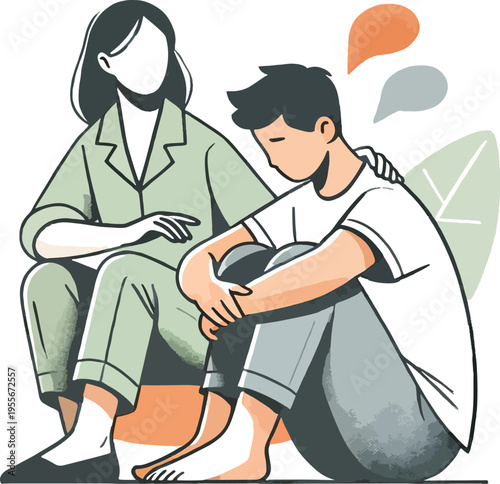 Person comforting another person with arm around shoulder