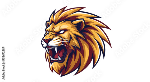 Fierce Lion Head Cartoon Illustration.