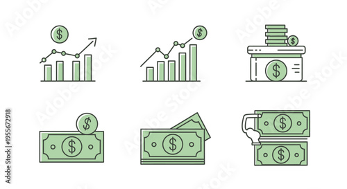 Green money and finance icons set.