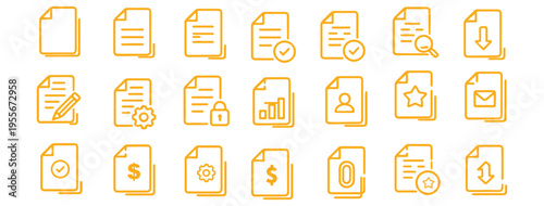 Document icons including file download checked document and printer for paperwork and office tasks