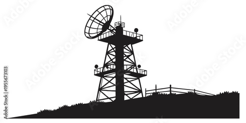 A tall tower with a satellite dish on top