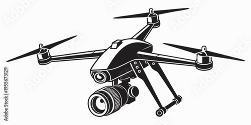 A black and white drone with a camera