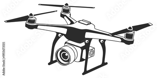 A black and white drawing of a drone