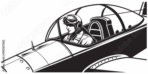 Pilot sitting in the cockpit of a vintage airplane