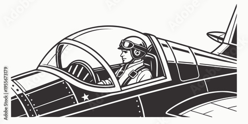 A pilot sitting in the cockpit of a vintage airplane