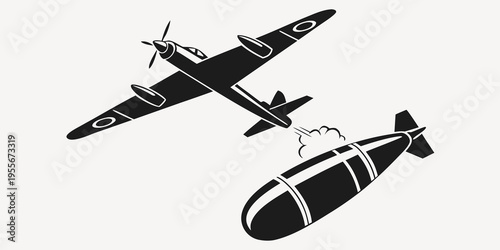 Black and white image of plane dropping a bomb
