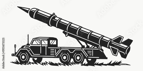 A black and white illustration of a missile launcher