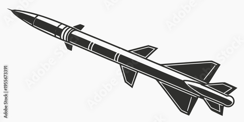 A black and white image of a missile