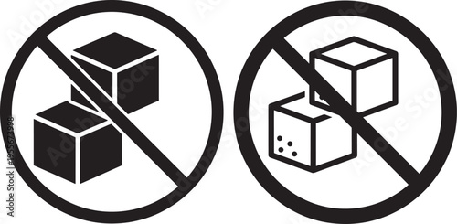 No sugar icons with sugar cubes crossed out, prohibition symbols for healthy eating, diabetes, and diet, Sugar Cube