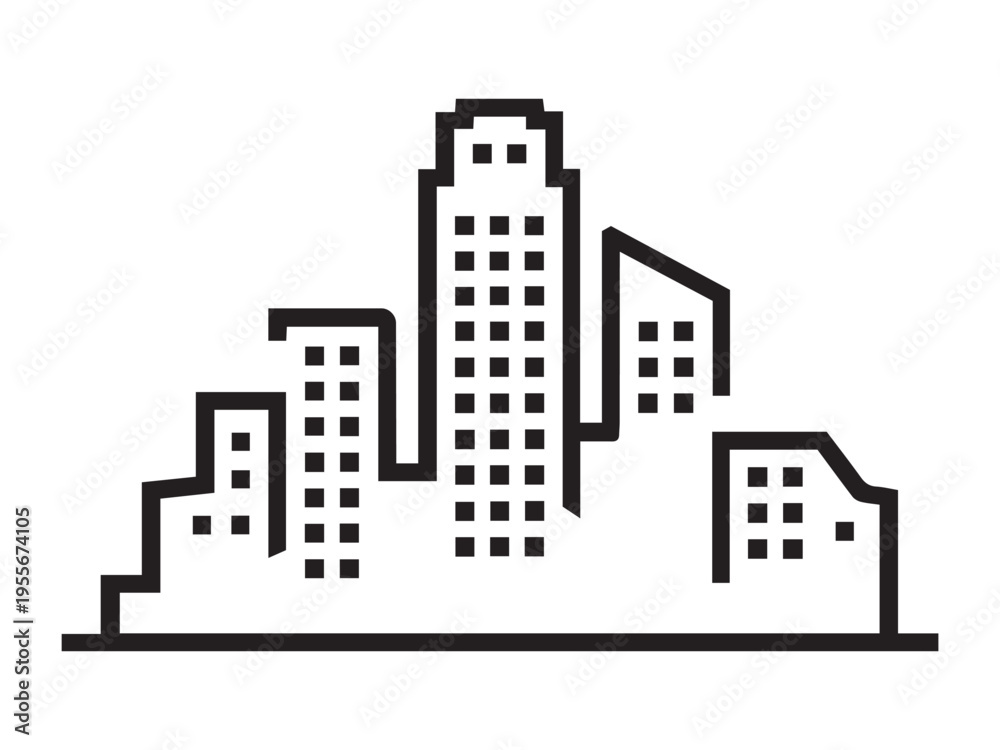 Naklejka premium Modern Urban Cityscape Skyline Line Icon Vector Illustration for Real Estate Development and Metropolitan Business Design