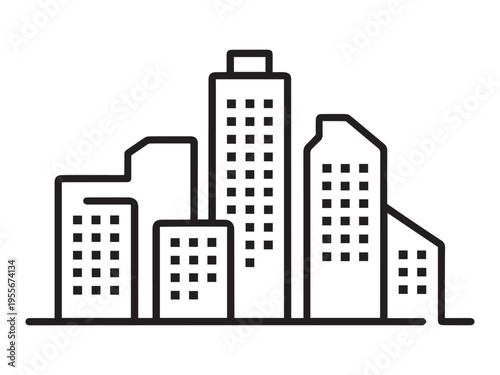 Modern Urban Cityscape Skyline Line Icon Vector Illustration for Real Estate Development and Metropolitan Business Design