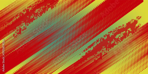 Abstract Red And Yellow Diagonal Halftone Texture With Retro Grunge Pattern And Vivid Brush Strokes