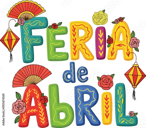 Feria de Abril Celebration Typography with Spanish Culture Elements