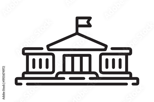 Classic Government Capitol Building Line Icon Vector Illustration for Political and Municipal Authority Design Projects