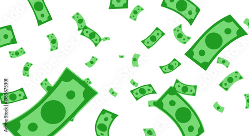 Falling Green Money - Illustrated Dollar Bills Raining Down, Symbolizing Financial Success, Wealth, Prosperity, and Abundance, Ideal for Concepts of Earning and Economic Growth