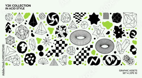 Y2K Collection in Acid Style Geometric Shapes and Abstract Elements