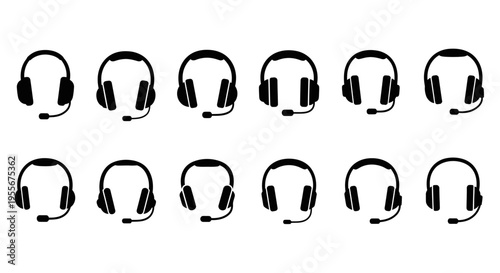 Collection of headset icons with microphones, showcasing versatility for communication and audio applications