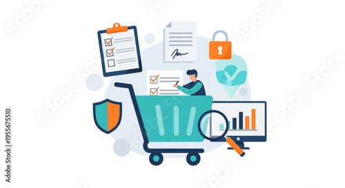 Secure E-commerce, Data Analysis, and Order Fulfillment Concept