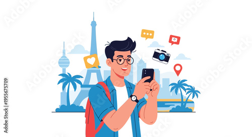 Young man using smartphone outdoors.