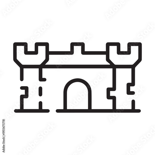Medieval Castle Fortress Wall Line Icon Vector Illustration for Fantasy Gaming and Historical Heritage Design Projects