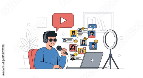 Man wearing headphones talking into microphone.