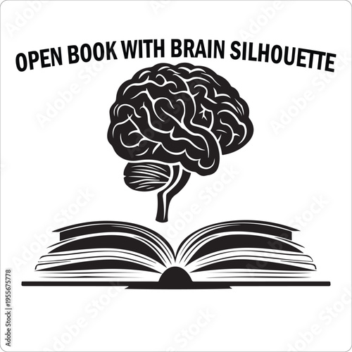 Open book idea brain silhouette, education and creativity concept, black vector