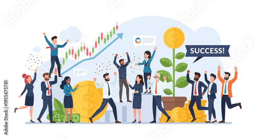 Business people celebrate success together.