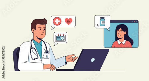 Doctor consulting patient via telemedicine.