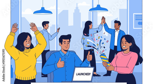 People Celebrating in Office Environment.