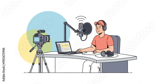 Man recording video with camera equipment.