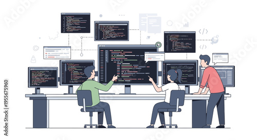 People working on computer screens.