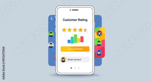 Smartphone Screen with Rating Stars.