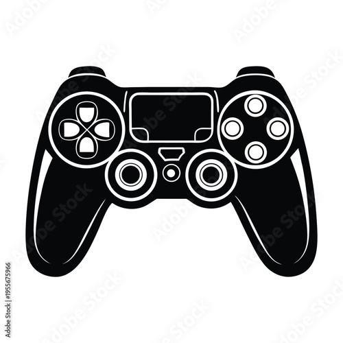 Modern video game console controller silhouette. Wireless gamepad vector icon.