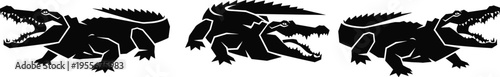 Alligator and crocodile silhouettes set with predatory swamp animals in aggressive poses for sports mascot logos wildlife conservation and dangerous animal vector designs