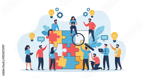 People Working on a Large Puzzle.