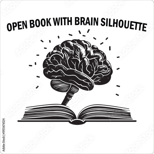 Thinking brain from open book silhouette, education concept, black isolated vector