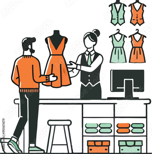 Customer shopping for dresses with a sales assistant