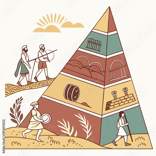 Ancient egyptian pyramid with people working