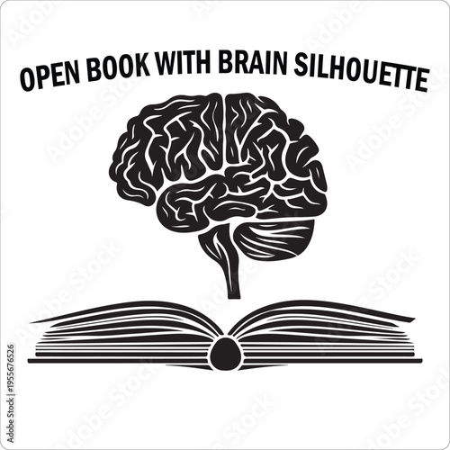 Knowledge brain book silhouette, education and intelligence concept, black vector