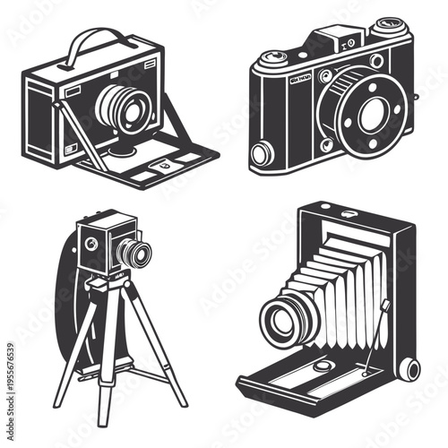 Photos Four black and white illustrations of cameras
