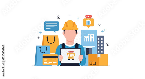 Streamlined E-commerce: Online Shopping, Logistics, Digital Payment & Delivery Services Concept