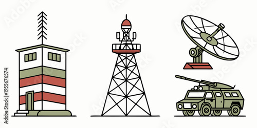 Military communications tower and vehicle