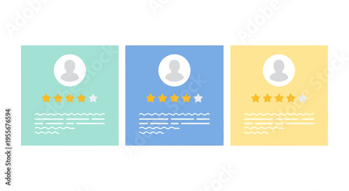 Online Customer Reviews and Star Ratings. User Feedback, Testimonials, and Service Evaluation Interface Vector Illustration