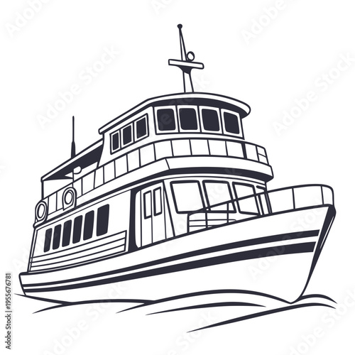 A large boat with a cabin and a deck on top