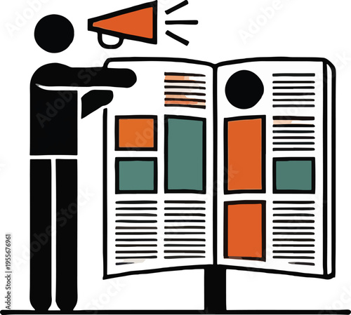 Person Holding Megaphone Reading Newspaper announcement